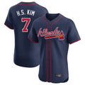 Atlanta Braves #7 Ha-Seong Kim Player Navy HeidiMiller Limited Elite Home Game Stitched Jerseys