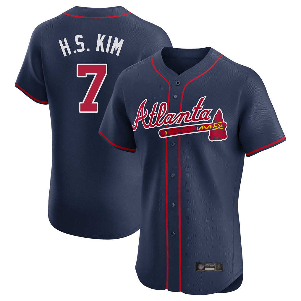 Atlanta Braves #7 Ha-Seong Kim Player Navy HeidiMiller Limited Elite Home Game Stitched Jerseys