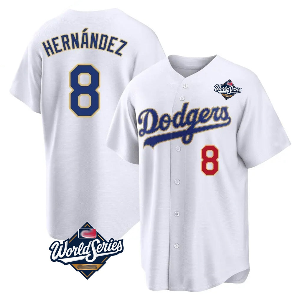 Los Angeles Dodgers #8 Enrique Hern¨¢ndez Player Gold White HeidiMiller World Series 2026 Collection Stadium Limited Stitched Jerseys