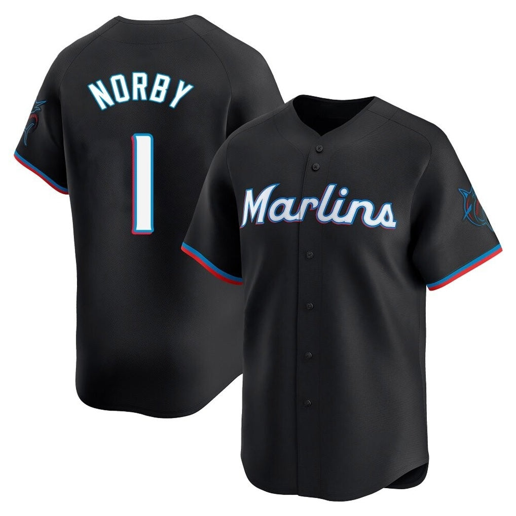 Miami Marlins #1 Connor Norby Player Black HeidiMiller Home Limited Stitched Jerseys