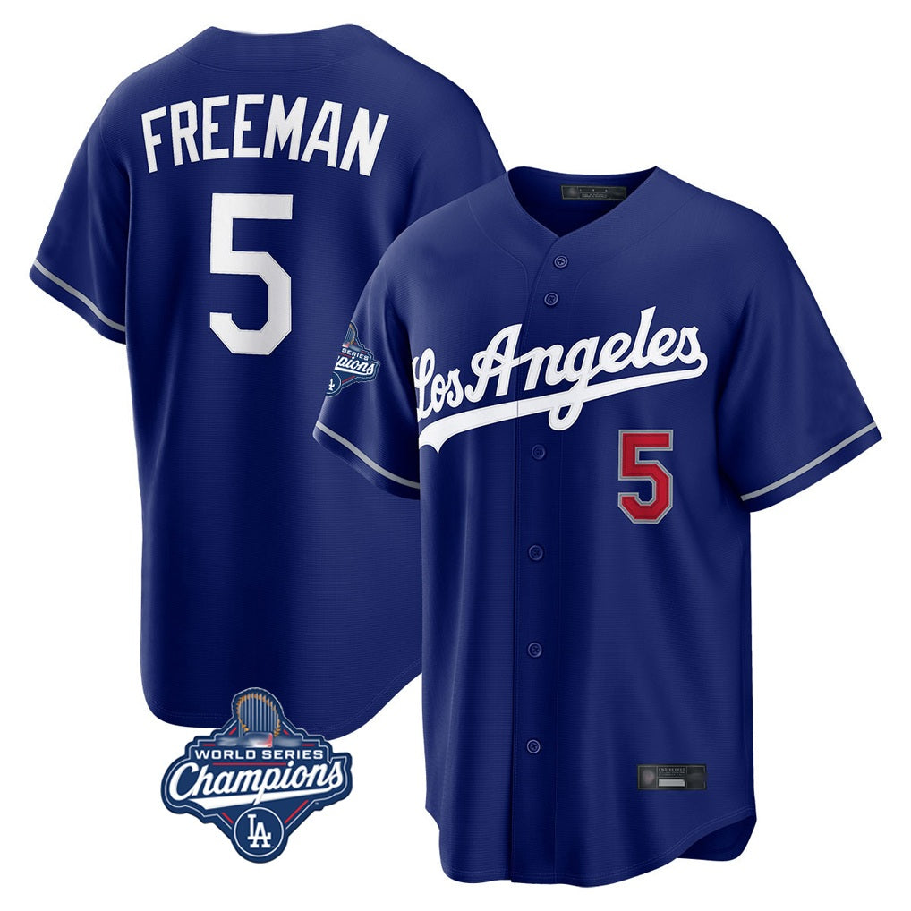 Los Angeles Dodgers #5 Freddie Freeman Player Royal HeidiMiller World Series Meet Game Home Stitched Jerseys