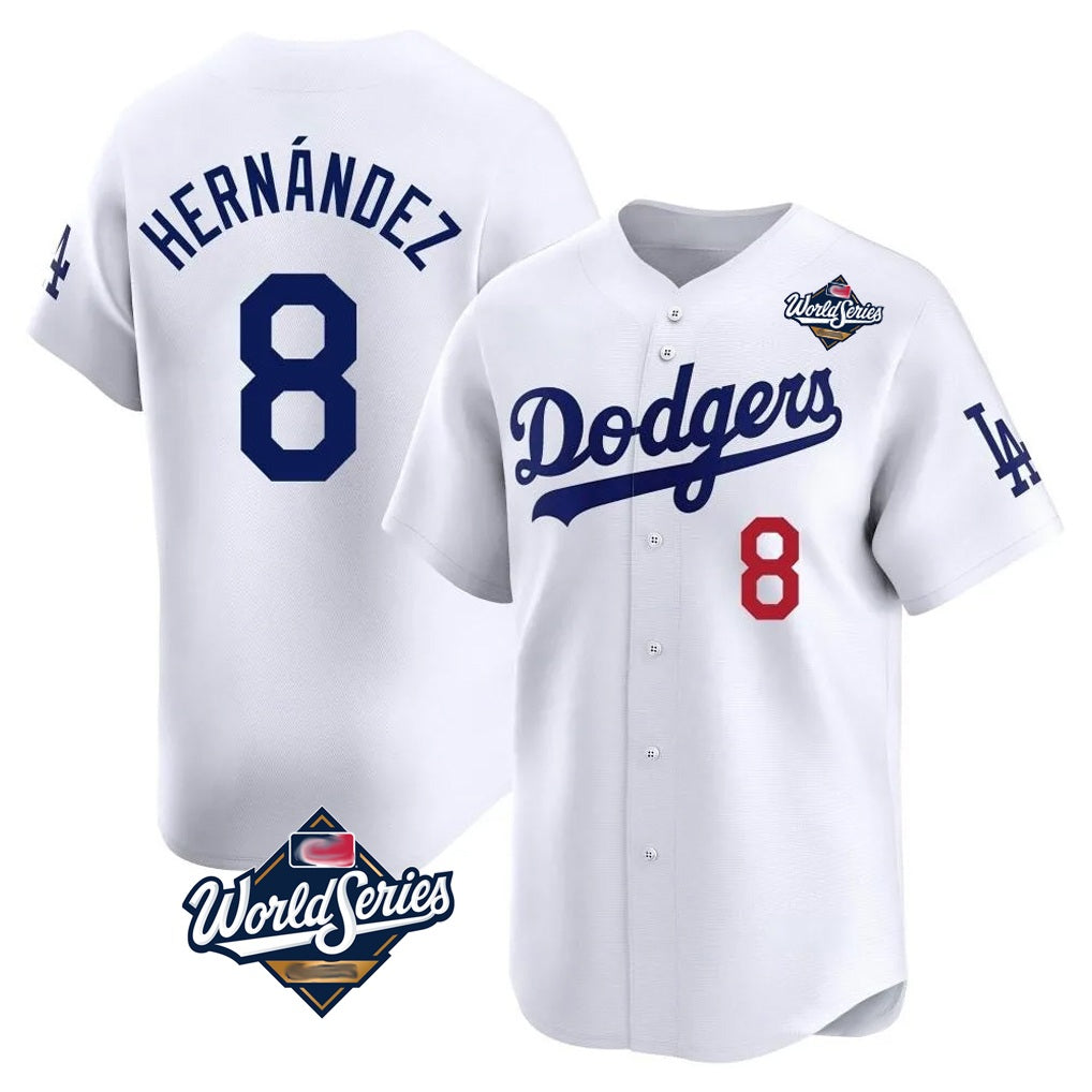 Los Angeles Dodgers #8 Enrique Hern¨¢ndez Player White HeidiMiller World Series Limited Home Stitched Jerseys
