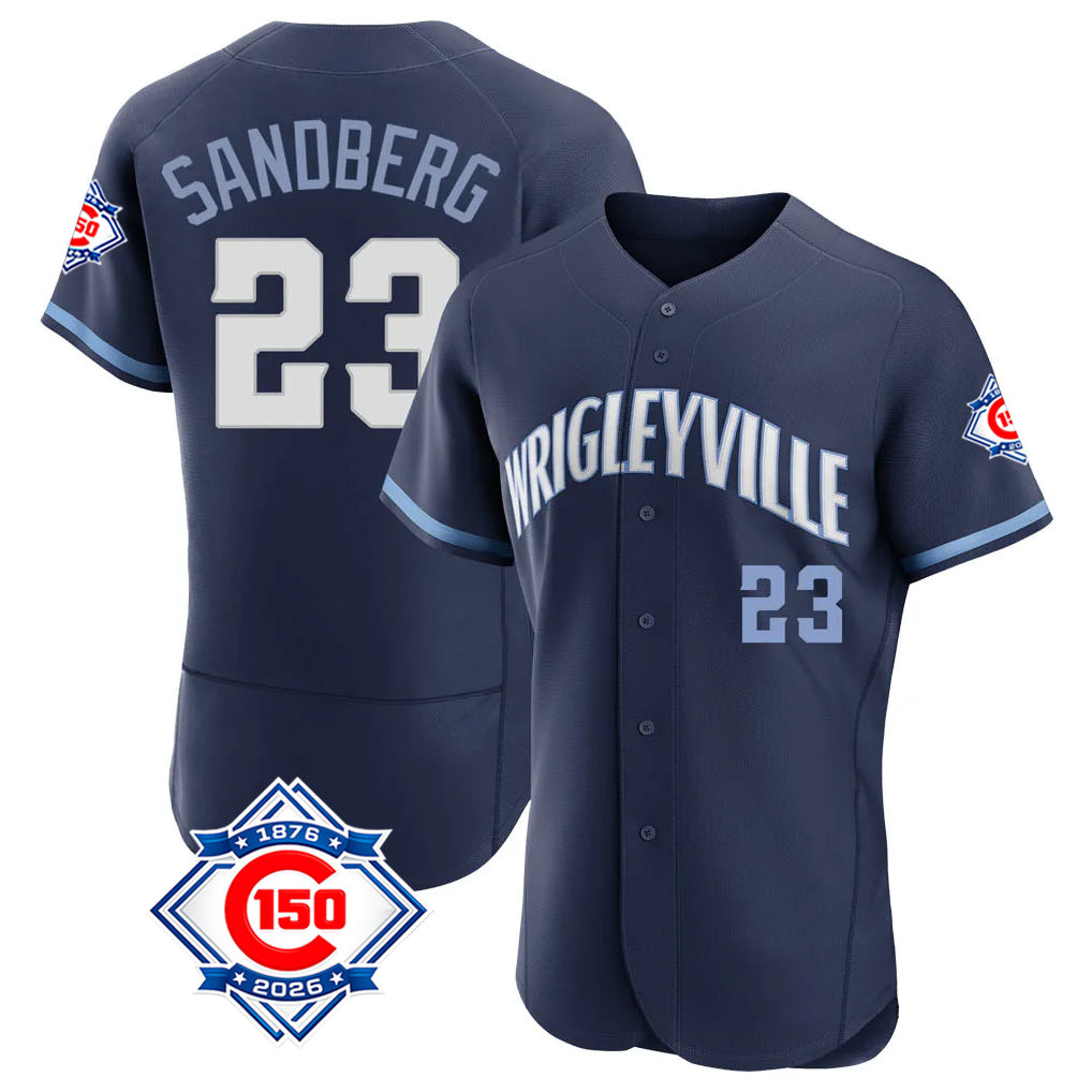 Chicago Cubs #23 Ryne Sandberg Player Navy HeidiMiller City Connect 150th Anniversary Limited Elite Home Stitched Jerseys