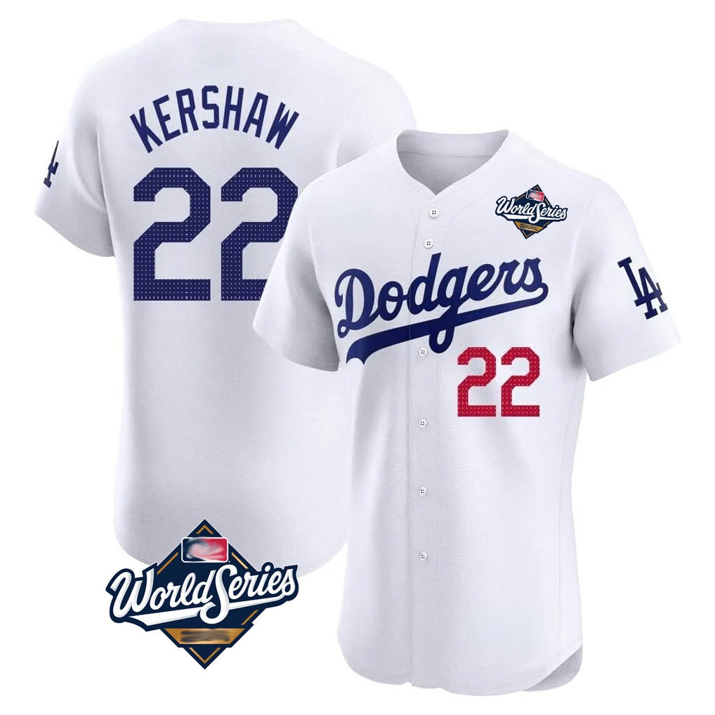 Los Angeles Dodgers #22 Clayton Kershaw Player White HeidiMiller World Series Limited Elite Stitched Jerseys
