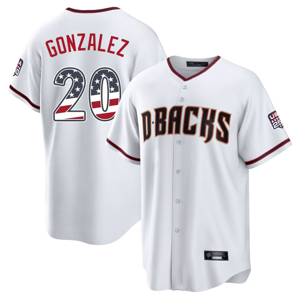 Arizona Diamondbacks #20 Luis Gonzalez Player White HeidiMiller USA 250 Fourth of July Home Game Stitched Jerseys