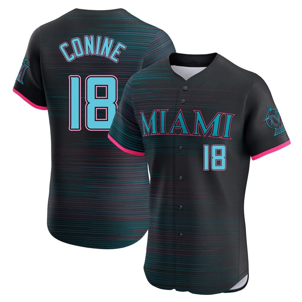 Miami Marlins #18 Griffin Conine Player Black HeidiMiller City Connect Home Limited Elite Stitched Jerseys