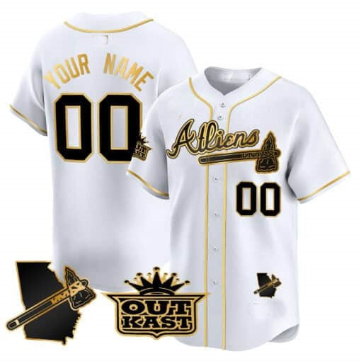 Custom Atlanta Braves Atliens Vapor Premier Limited Jersey V2 ¨C White Gold HeidiMiller