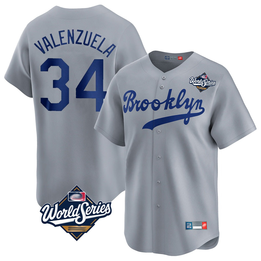 Los Angeles Dodgers #34 Fernando Valenzuela Player Gray HeidiMiller World Series Game Limited Home Stitched Jerseys