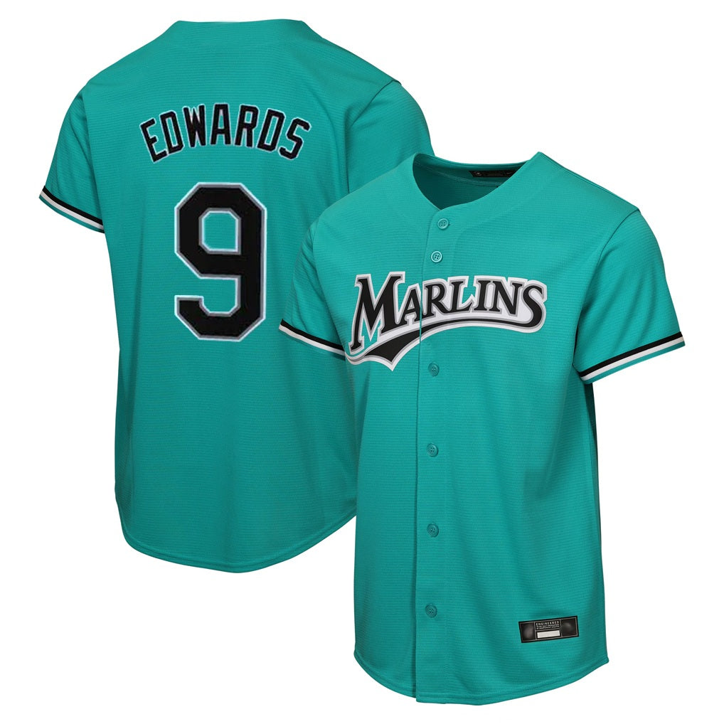 Miami Marlins #9 Xavier Edwards Player Teal HeidiMiller Home Game Stitched Jerseys