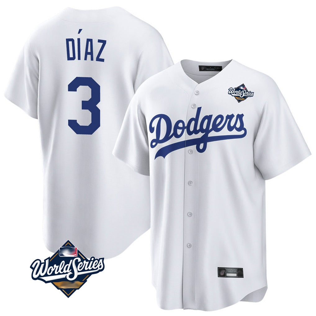 Los Angeles Dodgers #3 Edwin D¨ªaz Player White HeidiMiller World Series Meet Game Home Stitched Jerseys