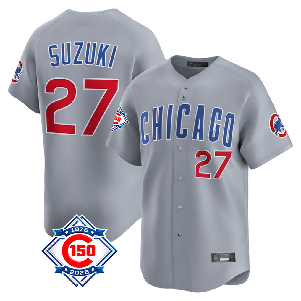 Chicago Cubs #27 Seiya Suzuki Player Gray HeidiMiller Road 150th Anniversary Limited Home Stitched Jerseys