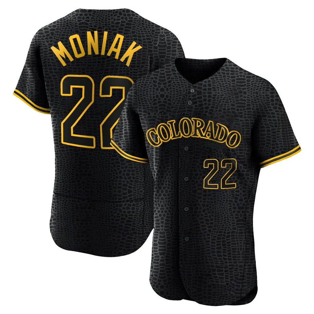 Colorado Rockies #22 Mickey Moniak Player Black HeidiMiller Snake Skin City Limited Elite Home Stitched Jerseys