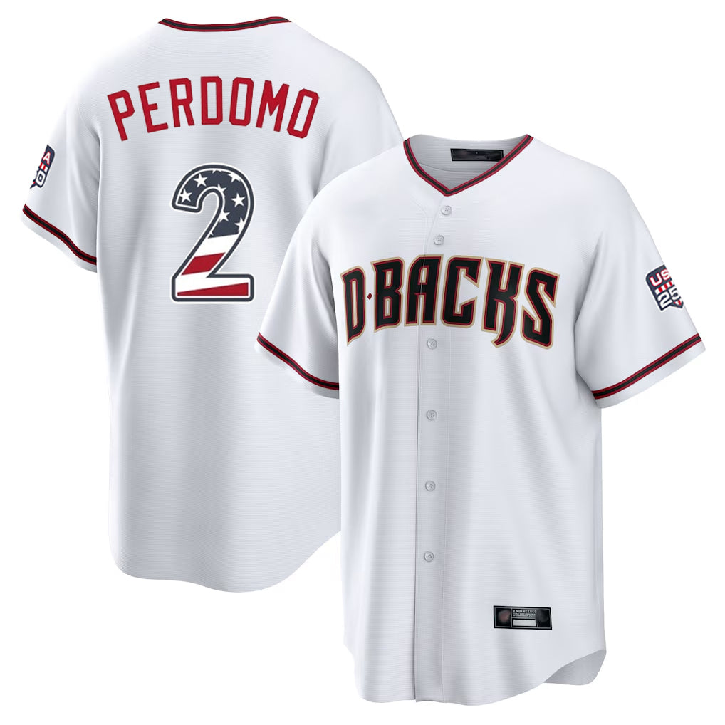 Arizona Diamondbacks #2 Geraldo Perdomo Player White HeidiMiller USA 250 Fourth of July Home Game Stitched Jerseys
