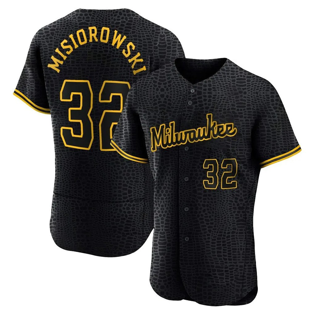 Milwaukee Brewers #32 Jacob Misiorowski Player Black HeidiMiller Snake Skin City Home Limited Elite Stitched Jerseys