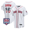 Boston Red Sox #16 Jarren Duran Player White HeidiMiller USA 250 Fourth of July Home Game Stitched Jerseys