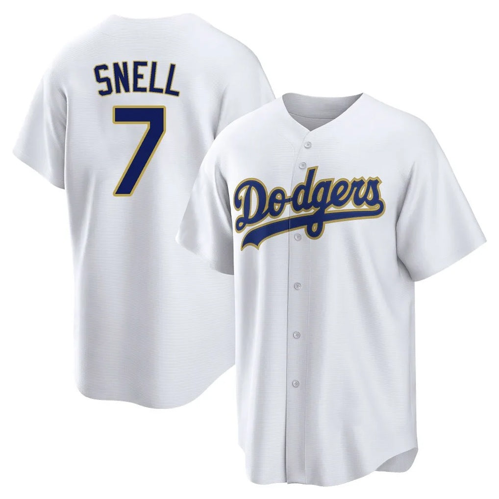 Los Angeles Dodgers #7 Blake Snell Player Gold White HeidiMiller 2026 Collection Stadium Game Stitched Jerseys