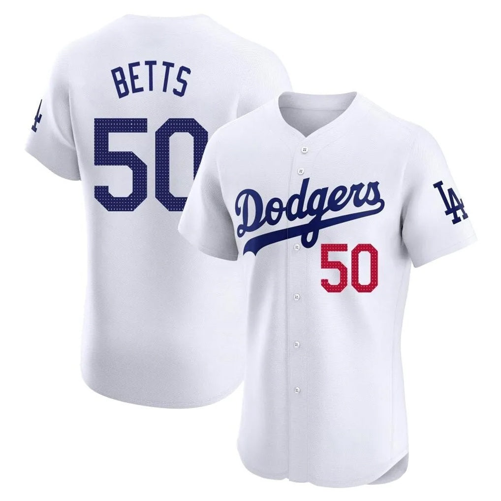 Los Angeles Dodgers #50 Mookie Betts Player White HeidiMiller Limited Elite Home Stitched Jerseys