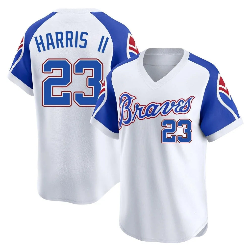 Atlanta Braves #23 Michael Harris II Player White HeidiMiller Throwback Cooperstown Collection T-shirt Game Stitched Jerseys
