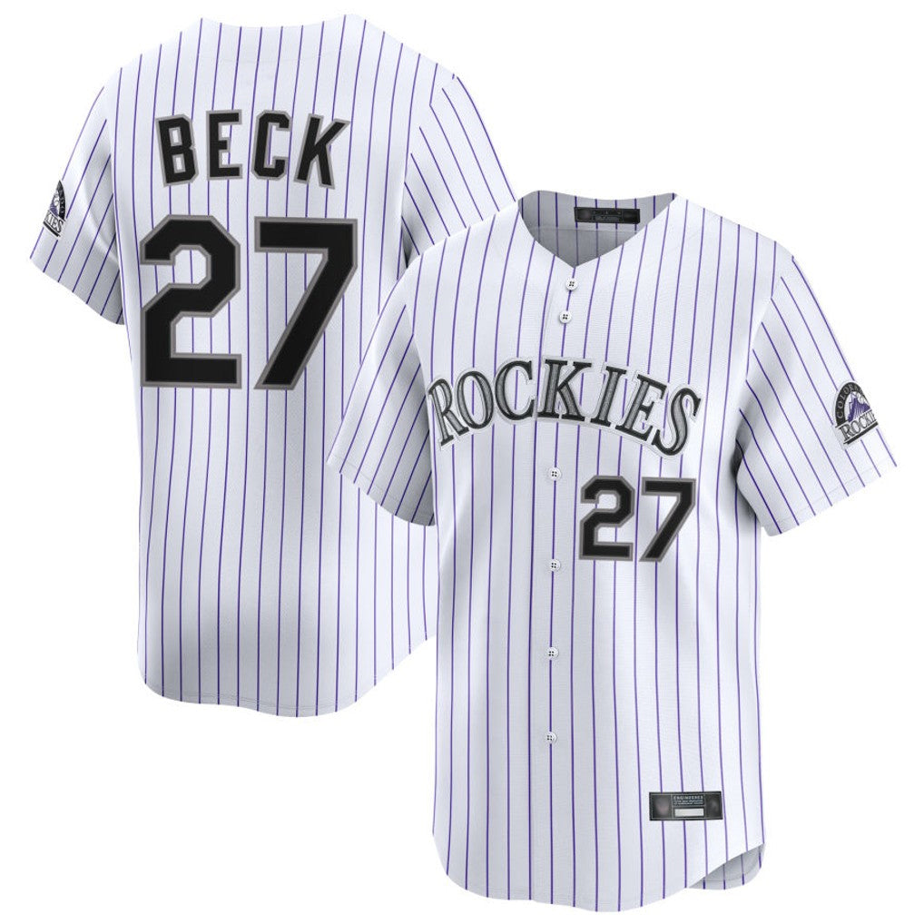 Colorado Rockies #27 Jordan Beck Player White HeidiMiller Limited Home Stitched Jerseys