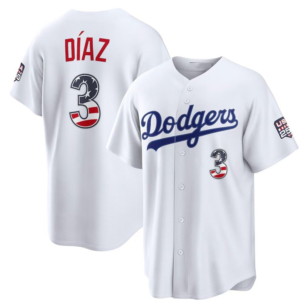 Los Angeles Dodgers #3 Edwin Diaz Fourth of July White HeidiMiller USA 250 Stadium Jersey
