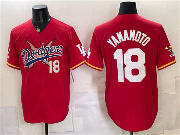 Los Angeles Dodgers x One Piece #18 Yoshinobu Yamamoto Red HeidiMiller Vapor Premier Limited Stitched Jersey