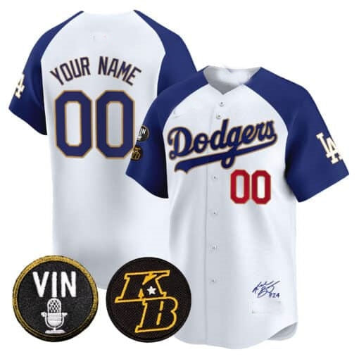 Custom Los Angeles Dodgers Vin Patch & Kobe Bryant Signature Vapor Premier Limited Jersey ¨C White 2 HeidiMiller