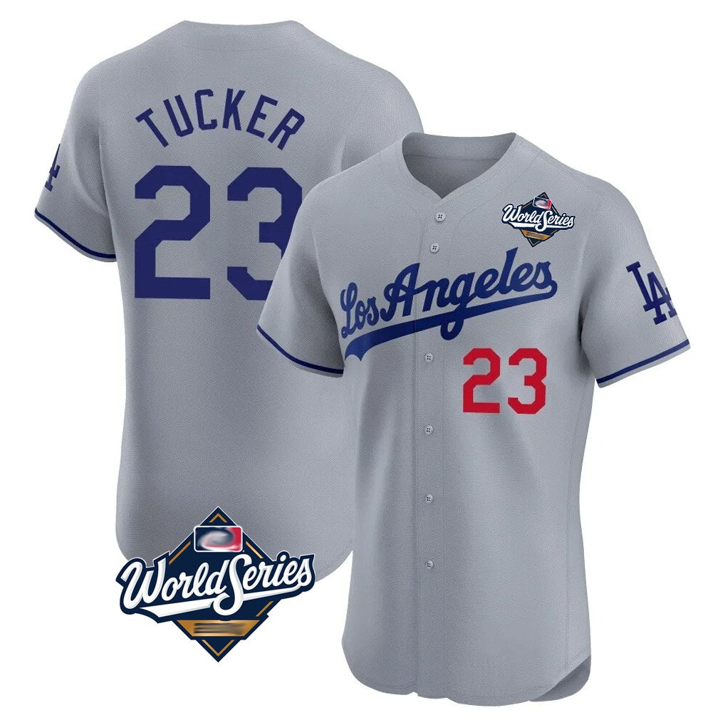 Los Angeles Dodgers #23 Kyle Tucker Player Gray HeidiMiller World Series Limited Elite Home Stitched Jerseys