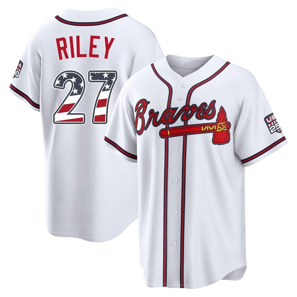 Atlanta Braves #27 Austin Riley Player White HeidiMiller USA 250 Fourth Of July Limited Home Game Stitched Jerseys