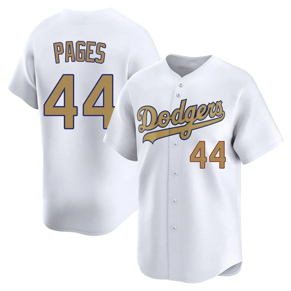 Los Angeles Dodgers #44 Andy Pages Player White Gold HeidiMiller Collection Limited Home Stitched Jerseys