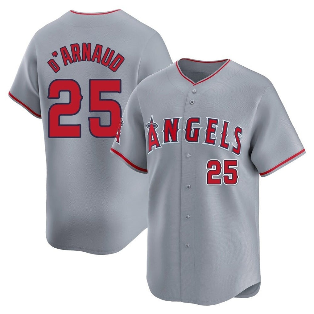 Los Angeles Angels #25 Travis d'Arnaud Player Gray HeidiMiller Home Limited Stitched Jerseys