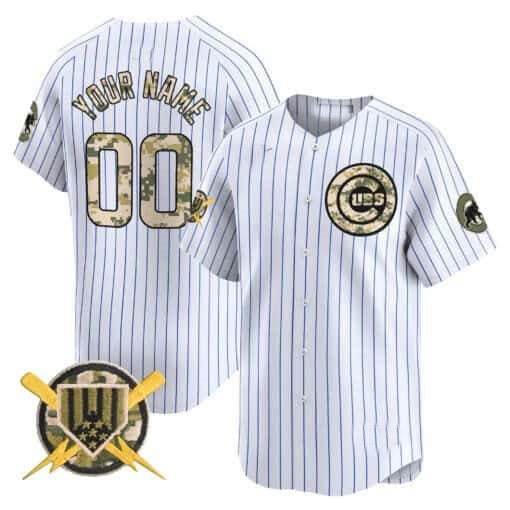Custom Chicago Cubs Armed Forces Day Vapor Premier Limited Jersey ¨C White HeidiMiller