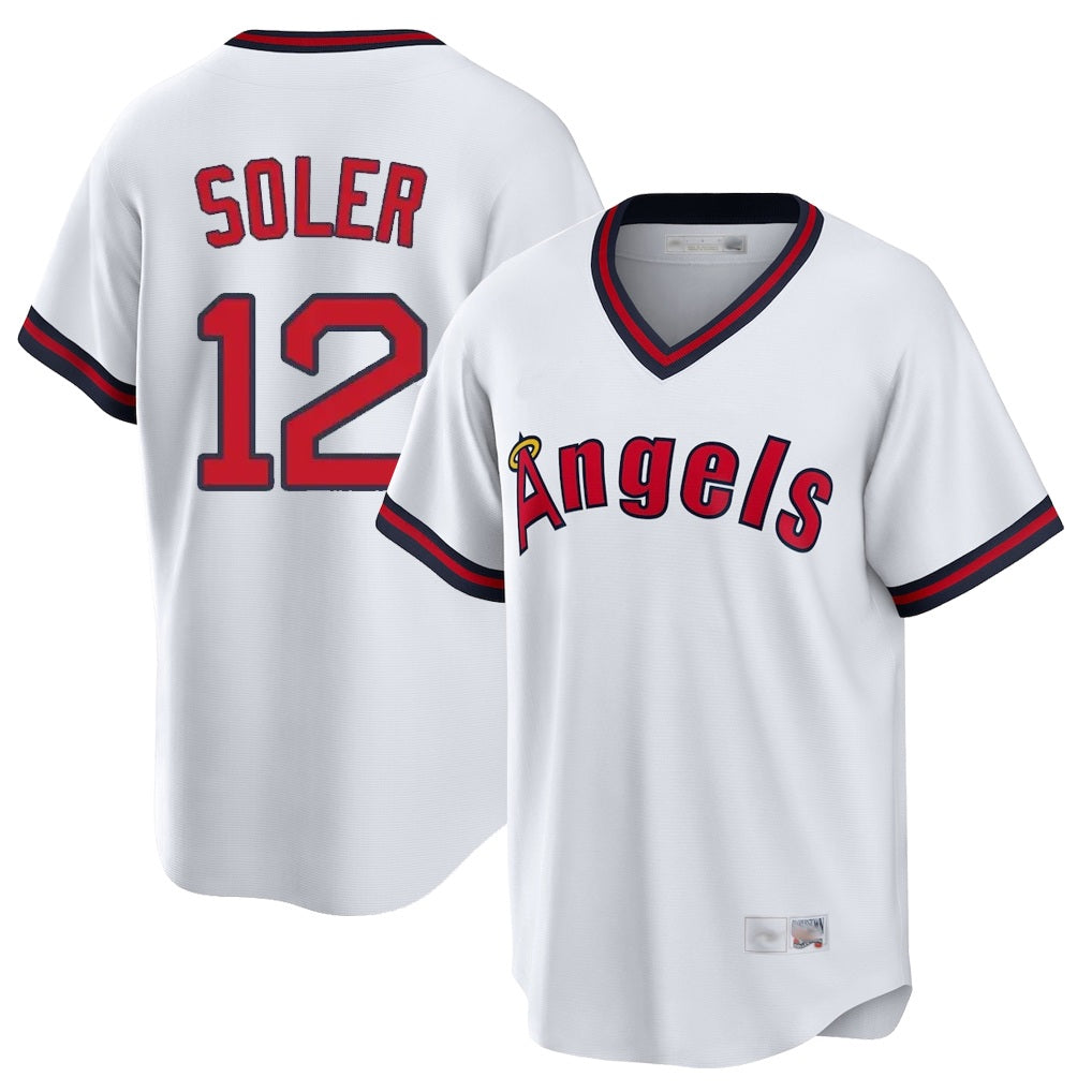 Los Angeles Angels #12 Jorge Soler Player White HeidiMiller T-shirt Home Game Stitched Jerseys