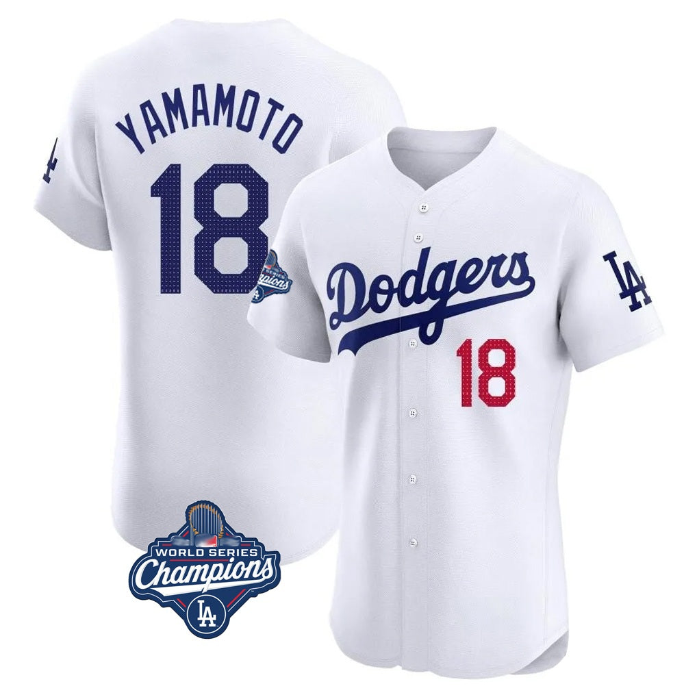 Los Angeles Dodgers #18 Yoshinobu Yamamoto Player White HeidiMiller World Series Meet Limited Elite Home Stitched Jerseys