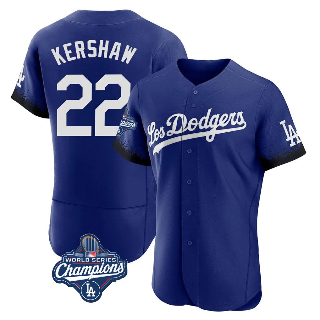 Los Angeles Dodgers #22 Clayton Kershaw Player Royal HeidiMiller World Series Meet City Connect Elite Home Stitched Jerseys