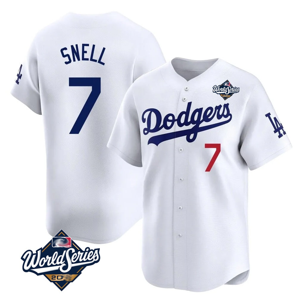 Los Angeles Dodgers #7 Blake Snell Player White HeidiMiller Game Limited World Series Home Stitched Jerseys