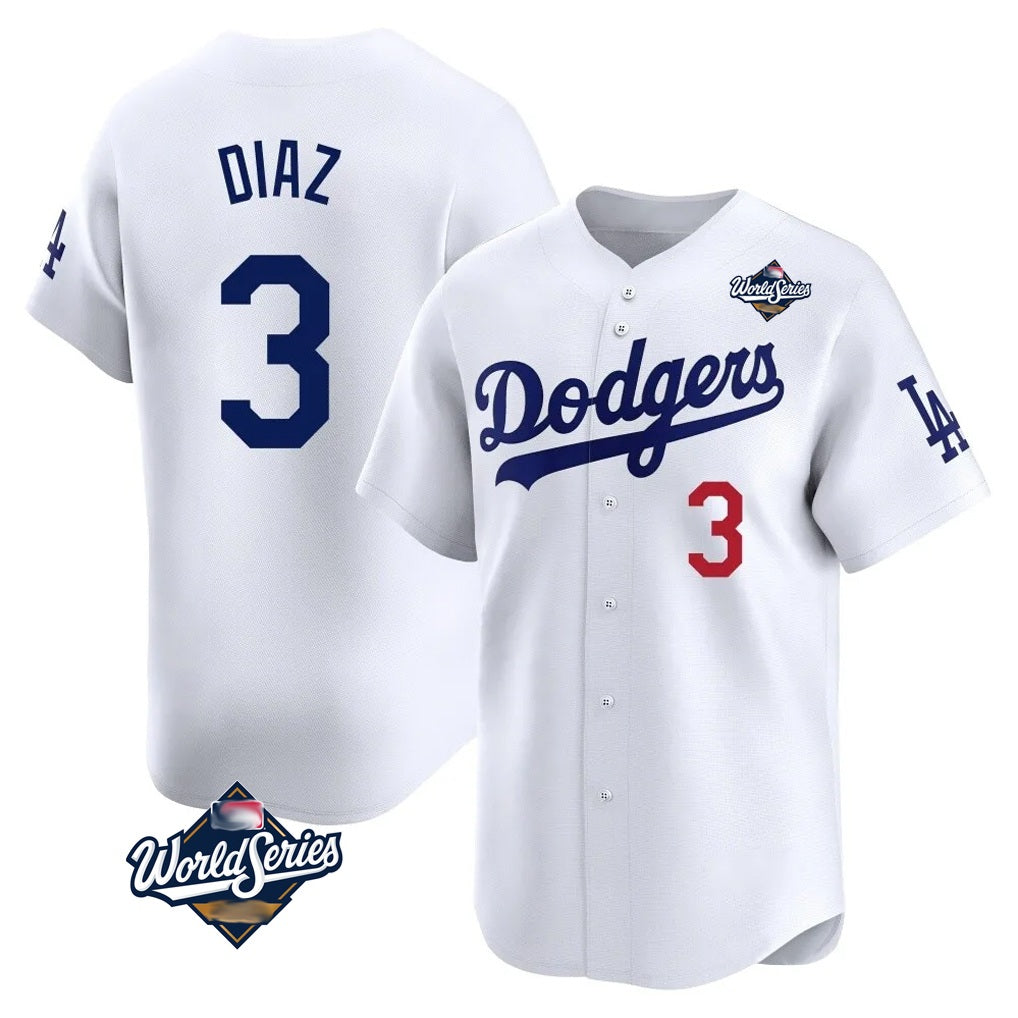Los Angeles Dodgers #3 Edwin D¨ªaz Player White HeidiMiller World Series Limited Home Stitched Jerseys