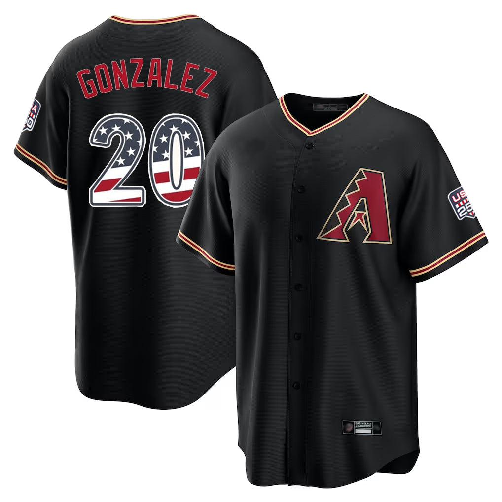 Arizona Diamondbacks #20 Luis Gonzalez Player Black HeidiMiller USA 250 Fourth of July Game Home Stitched Jerseys