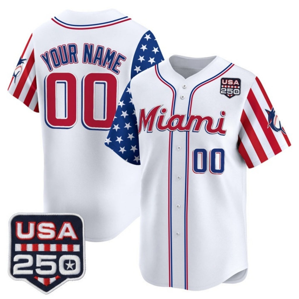 Custom Miami Marlins White HeidiMiller America 250 Edition Vapor Premier Limited Stitched Jerseys