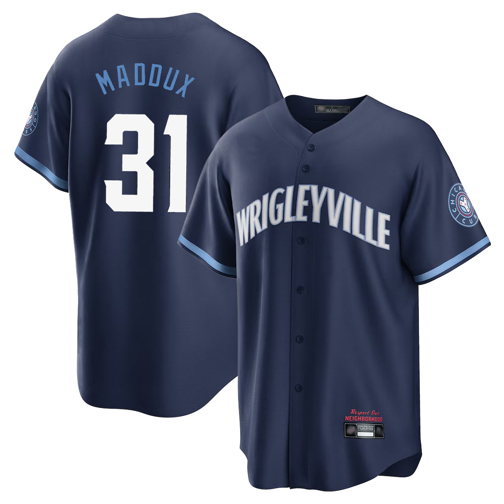 Chicago Cubs #31 Greg Maddux Player Navy HeidiMiller City Connect Home Game Stitched Jerseys
