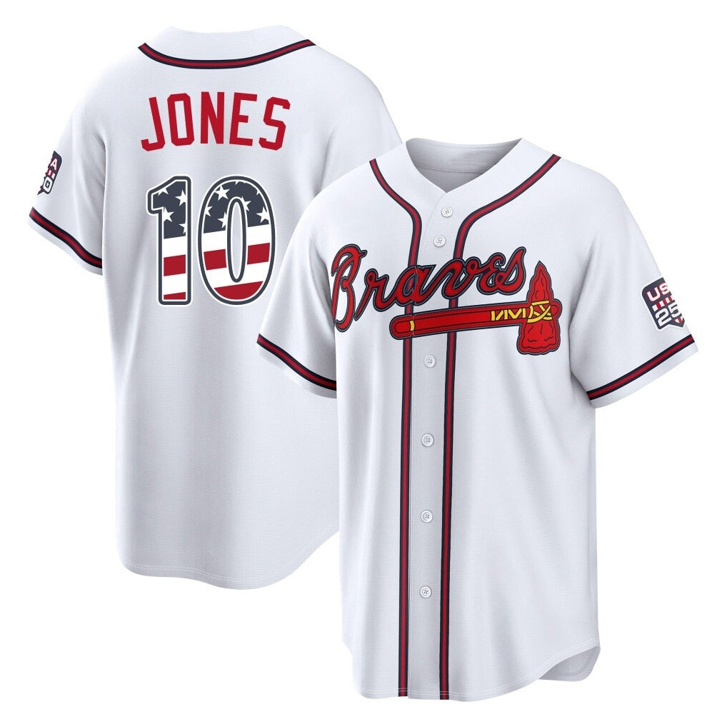 Atlanta Braves #10 Chipper Jones Player White HeidiMiller USA 250 Fourth Of July Limited Home Game Stitched Jerseys