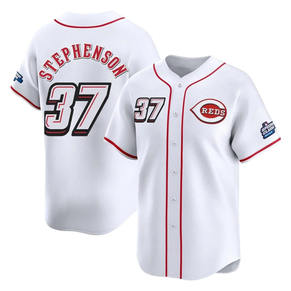 Cincinnati Reds #37 Tyler Stephenson Player White HeidiMiller Speedway Classic Home Limited Stitched Jerseys