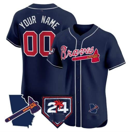 Custom Atlanta Braves 2024 Spring Training & Georgia Patch Vapor Premier Elite Jersey ¨CNavy HeidiMiller