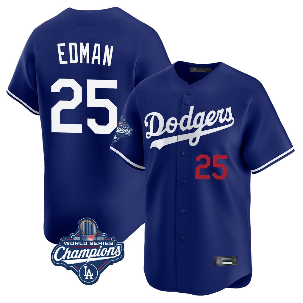 Los Angeles Dodgers #25 Tommy Edman Player Royal HeidiMiller World Series Meet Limited Home Stitched Jerseys