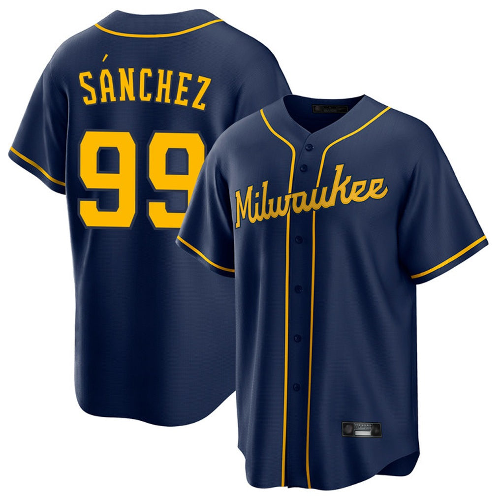 Milwaukee Brewers #99 Gary Sanchez Player Navy HeidiMiller Home Game Stitched Jerseys