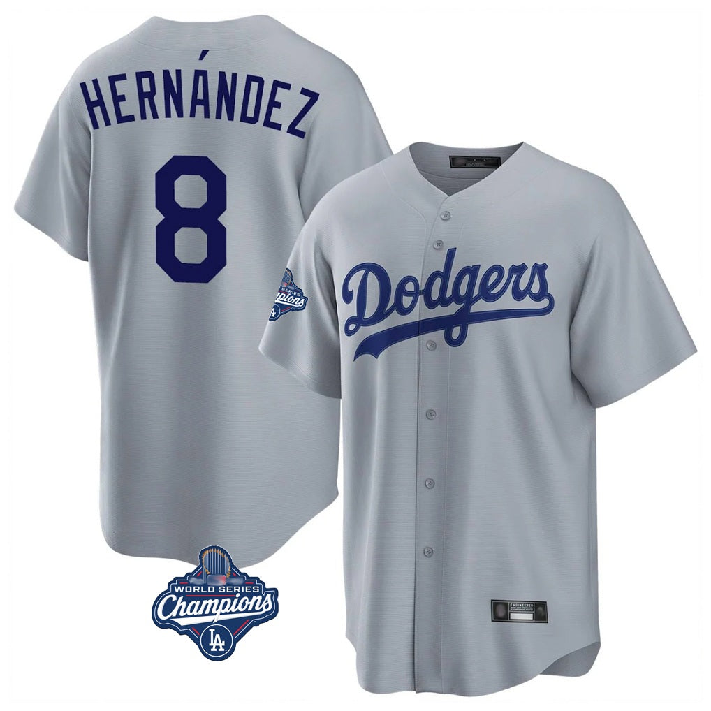 Los Angeles Dodgers #8 Enrique Hern¨¢ndez Player Gray HeidiMiller World Series Meet Game Stitched Jerseys