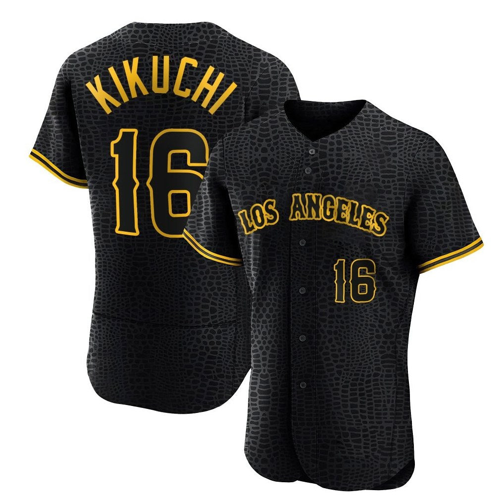 Los Angeles Angels #16 Yusei Kikuchi Player Black HeidiMiller Snake Skin City Limited Elite Home Stitched Jerseys
