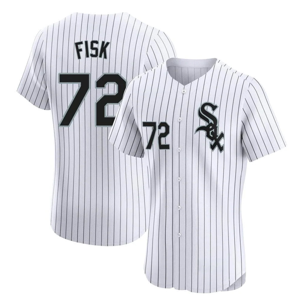 Chicago White Sox #72 Carlton Fisk Player White HeidiMiller Stripe Limited Elite Home Stitched Jerseys