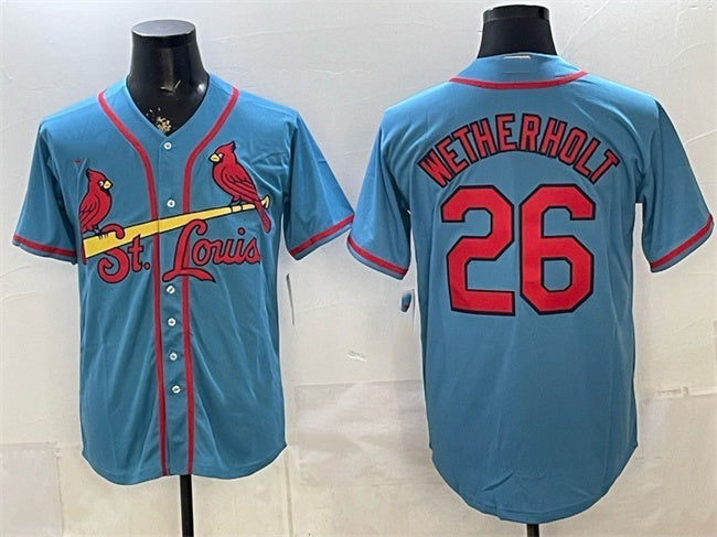 St. Louis Cardinals #26 JJ Wetherholt Blue HeidiMiller Cool Base Stitched Jersey