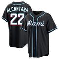 Miami Marlins #22 Sandy Alcantara Player Black HeidiMiller Fashion Out Home Game Stitched Jerseys