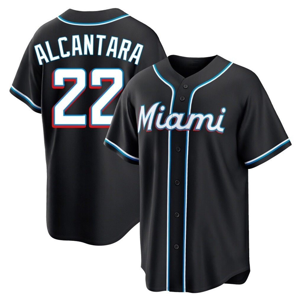 Miami Marlins #22 Sandy Alcantara Player Black HeidiMiller Fashion Out Home Game Stitched Jerseys